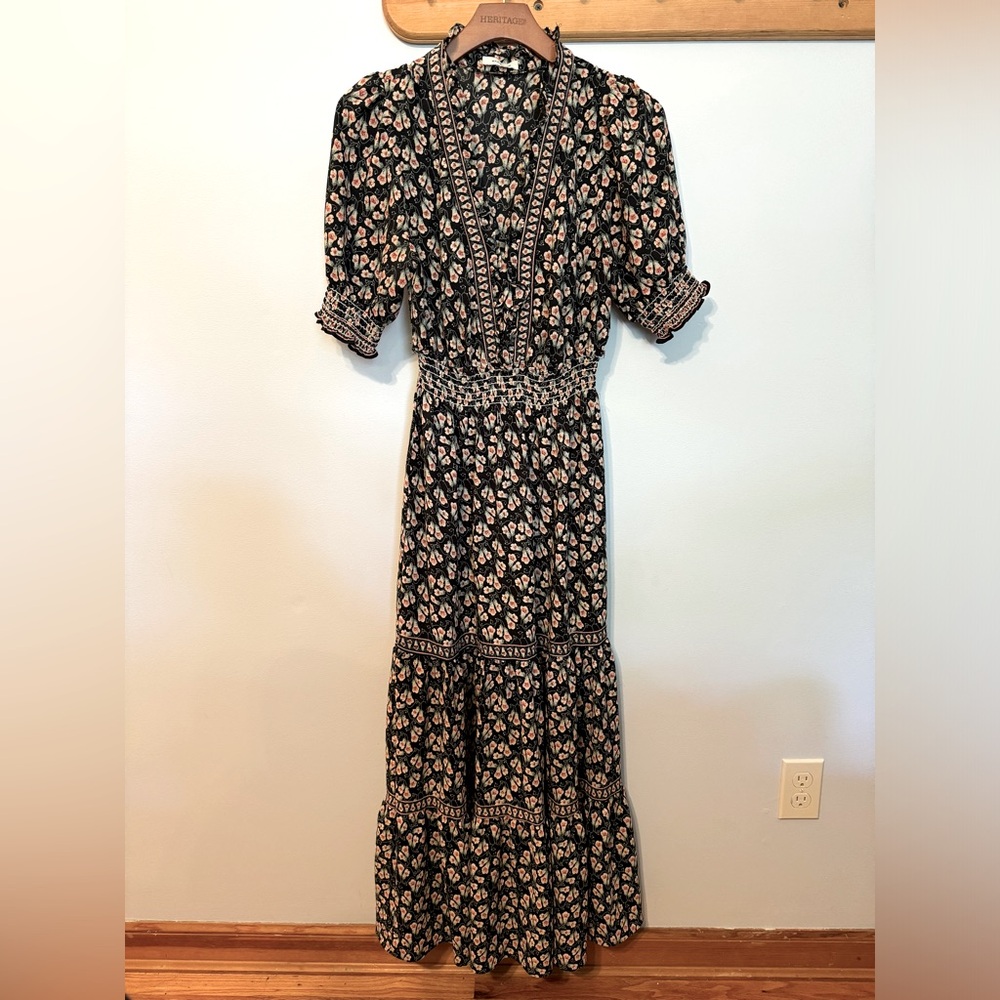Max Studio Black Maxi Dress with Pink Floral Print